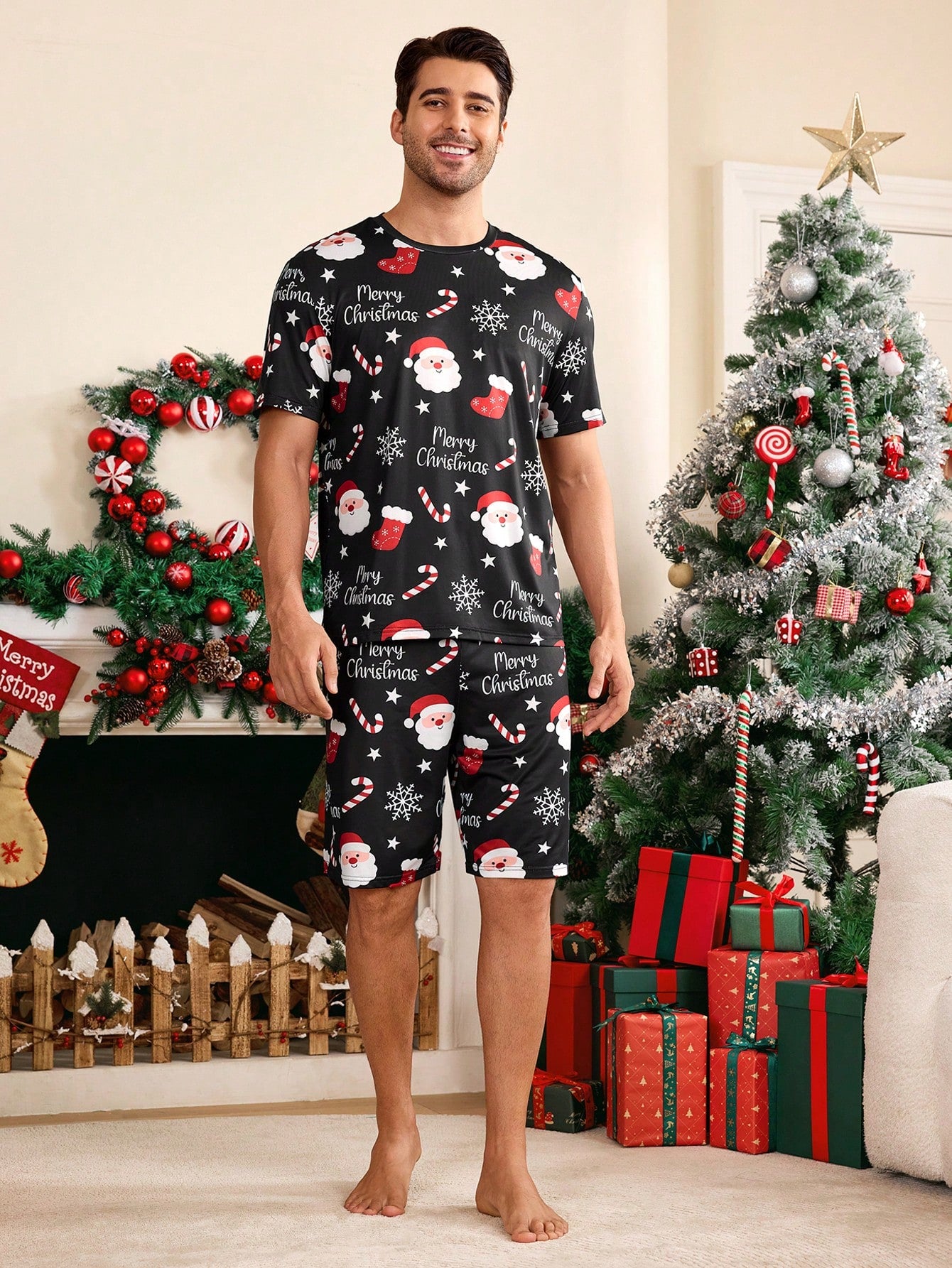 CoupledUp Heart-Shaped Men Pajama Set, For Christmas