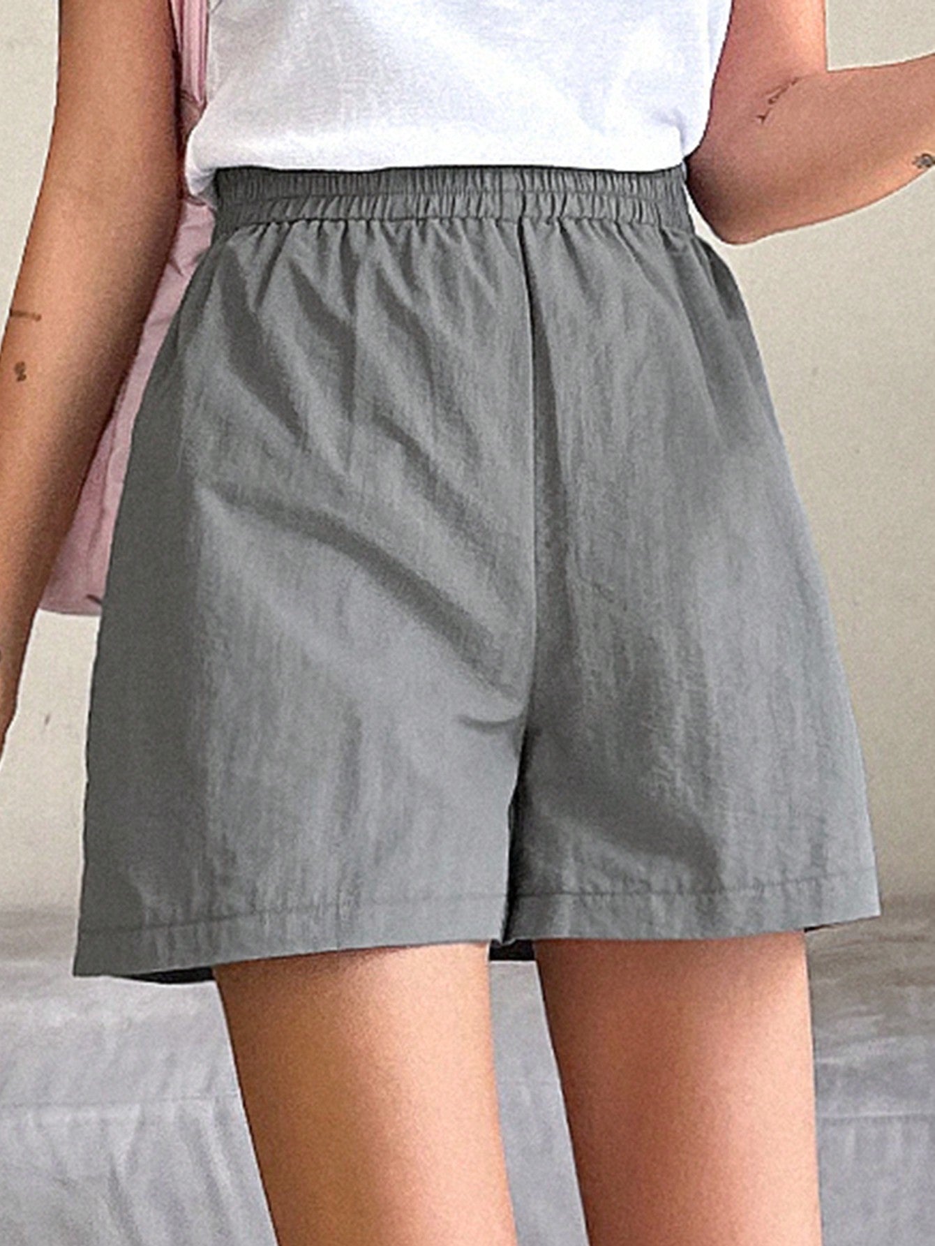 Women's Solid Color Elastic Waist Casual Shorts Swimwear Bottom