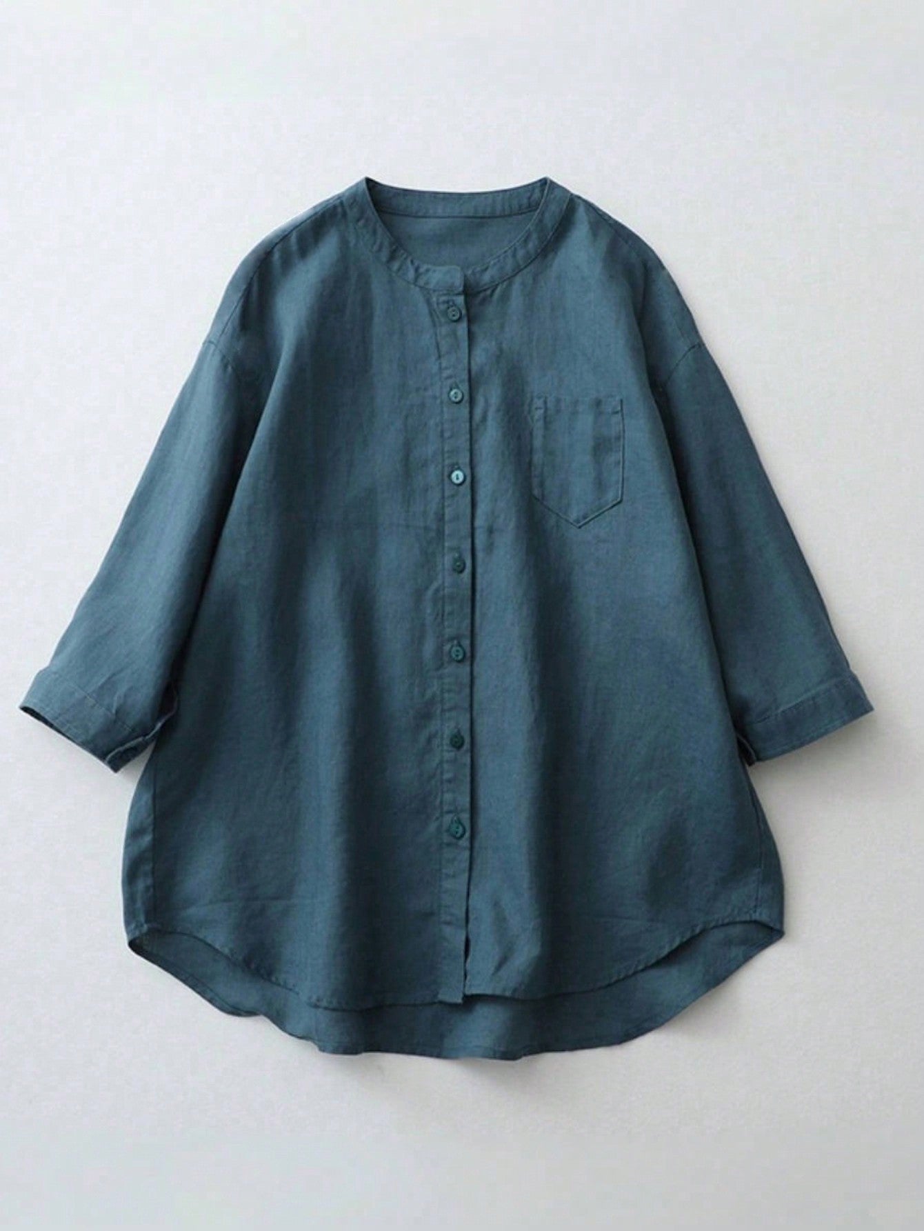 Women Casual Comfortable Long Sleeve Linen Round Neck Button Shirt