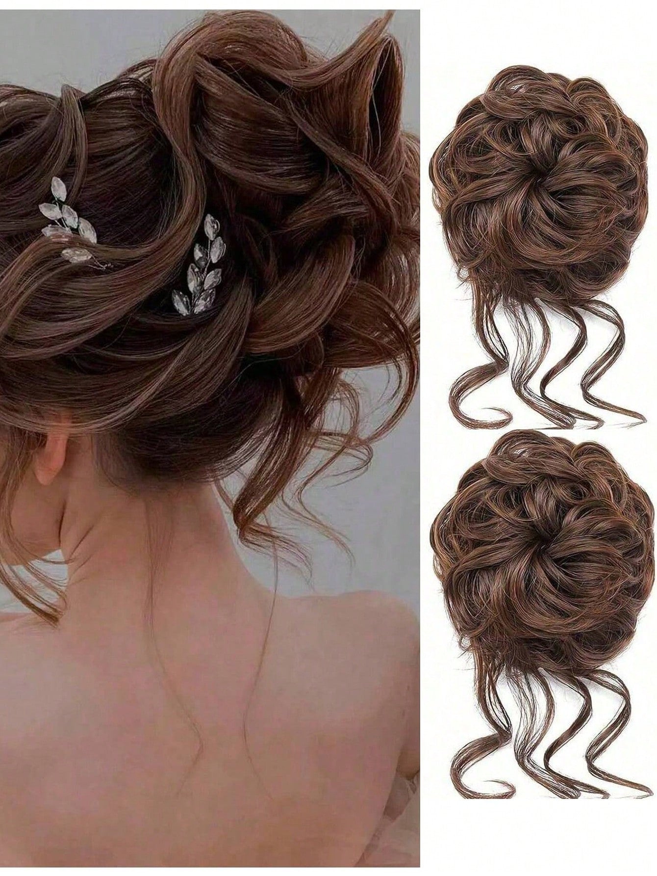 1pc Dark Brown Messy Bun Hair Piece Curly Hair Bun Scrunchie Tousled Updo Hair Extension With Elastic Hair Band For Women And Girls Daily Party Wedding Easy To Style