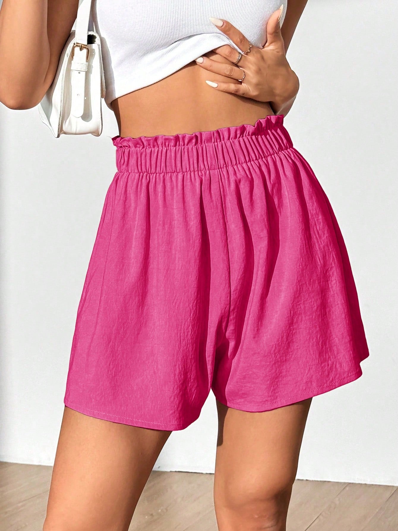 MOOSTA Summer Casual Loose Fit Solid Color Ruffled Waist Shorts