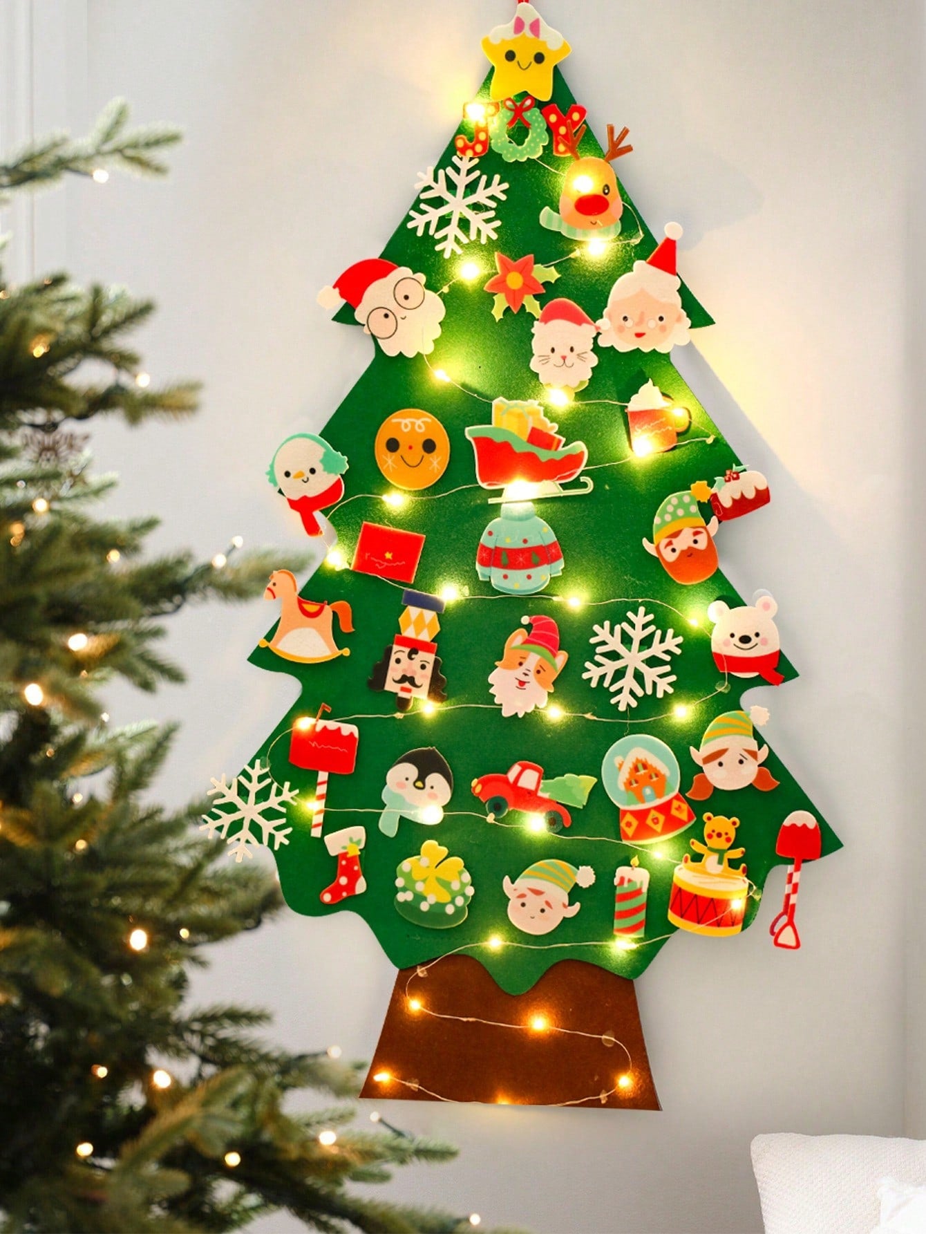 36pcs/Set DIY Felt Christmas Tree With Light, Xmas Party Decorations Perfect For Family Christmas Eve Party, Room Wall Decoration, 2024 Christmas Gifts, 2025 New Year Tree,Christmas