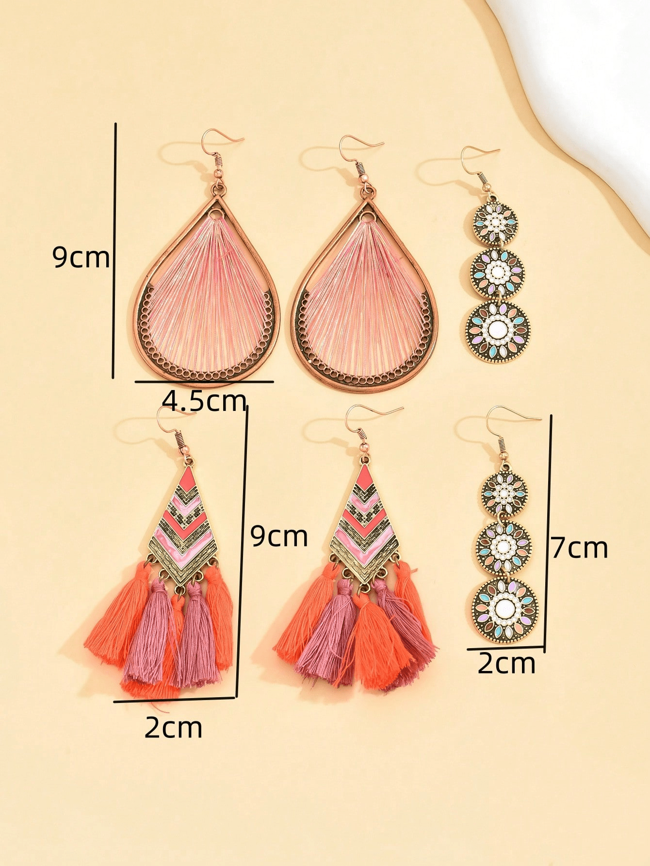 6pairs Vintage Flower Design Women's Bohemian Style Vacation Earrings