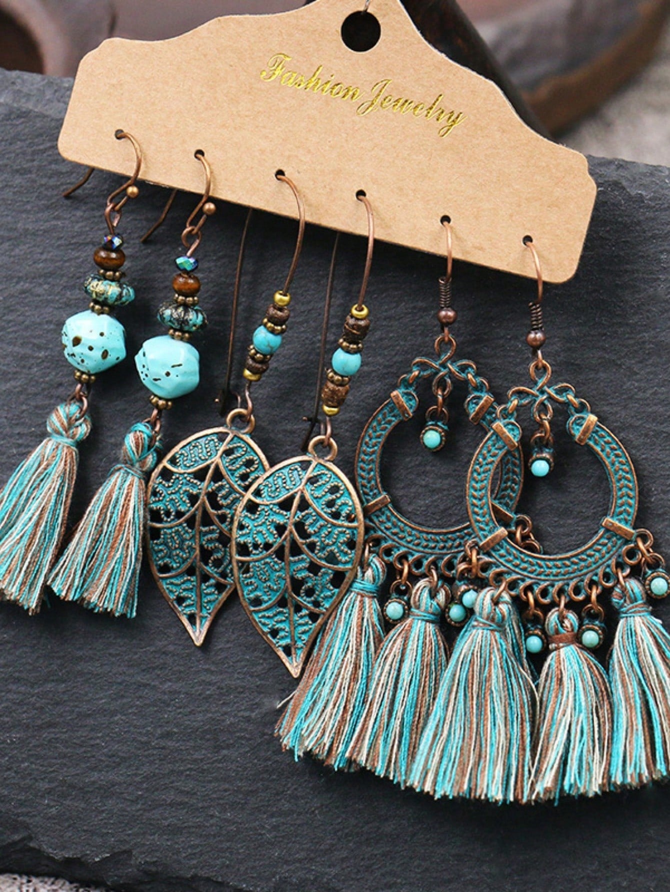 6pairs Vintage Flower Design Women's Bohemian Style Vacation Earrings