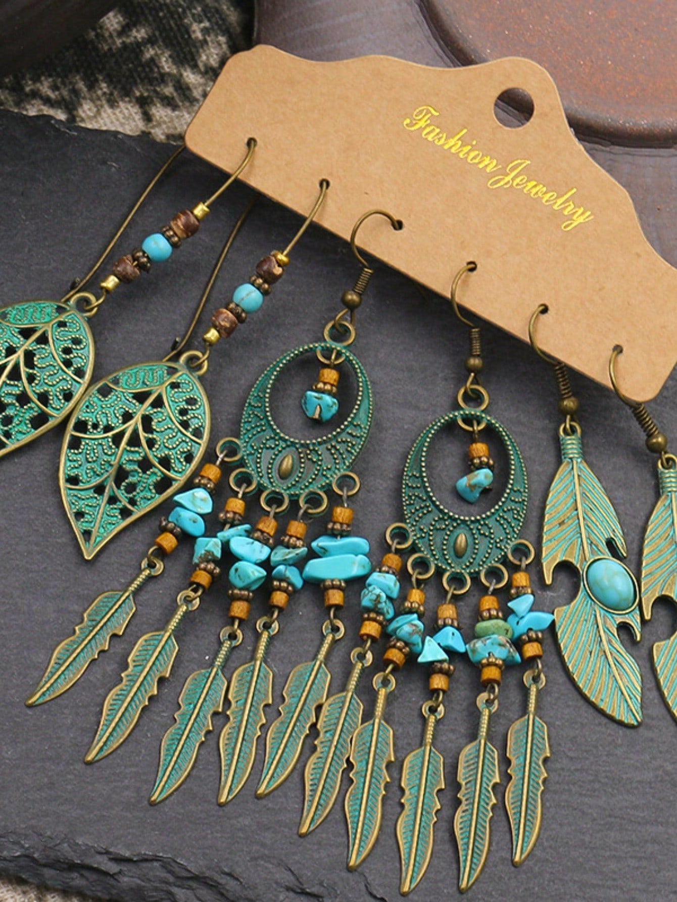 6pairs Vintage Flower Design Women's Bohemian Style Vacation Earrings