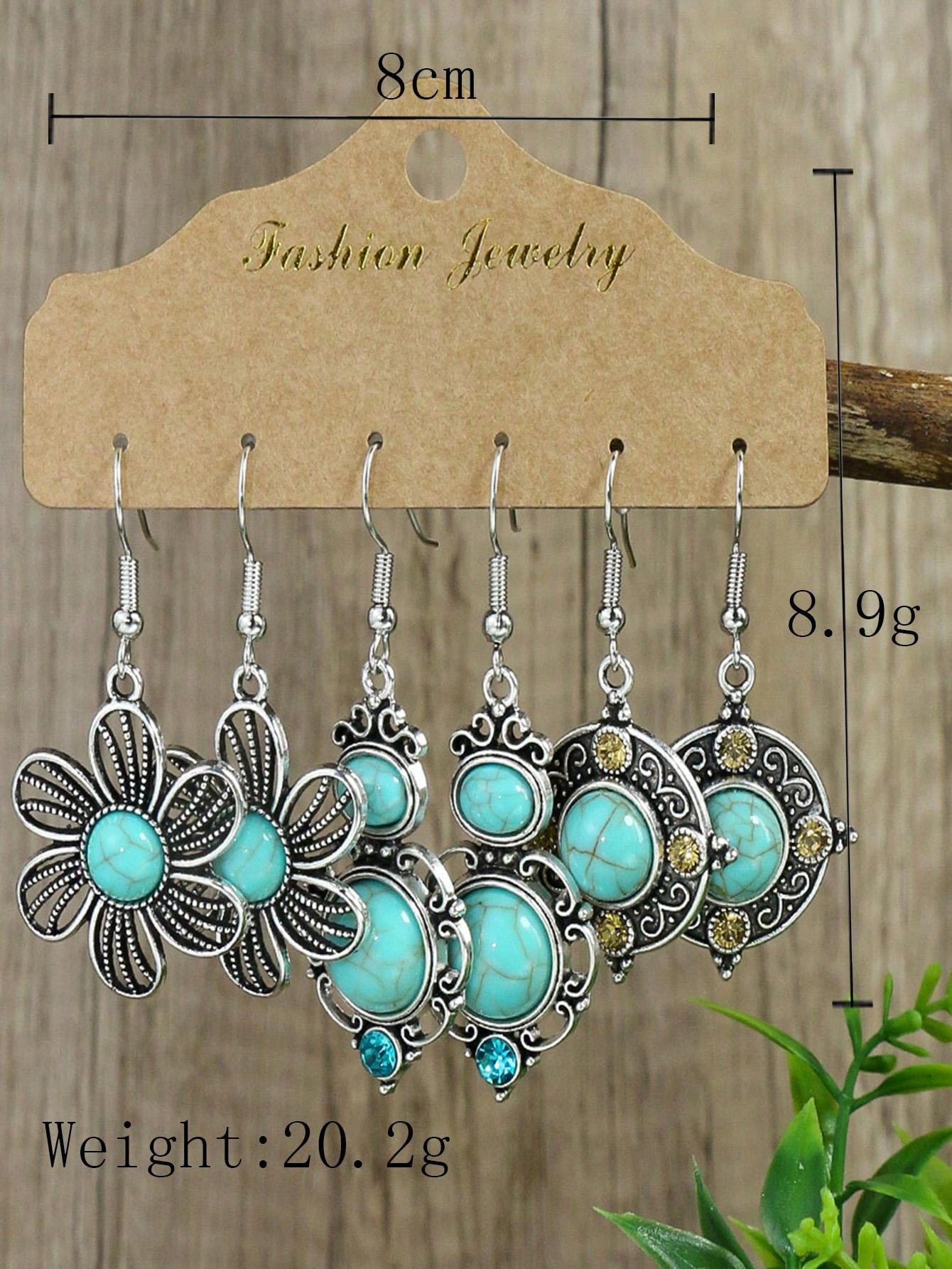 6pairs Vintage Flower Design Women's Bohemian Style Vacation Earrings