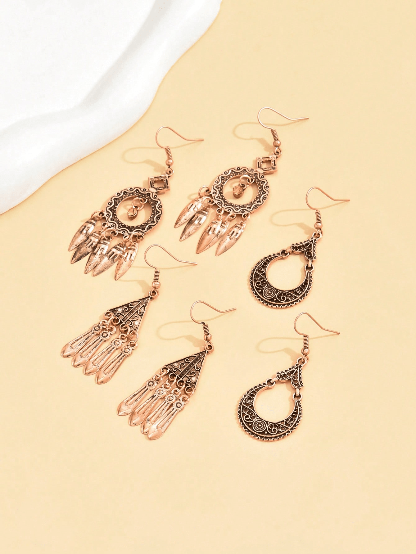 6pairs Vintage Flower Design Women's Bohemian Style Vacation Earrings