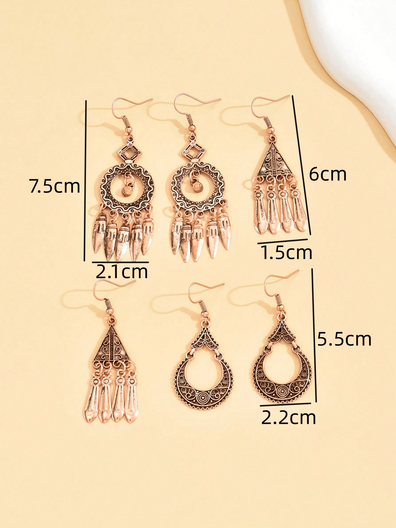 6pairs Vintage Flower Design Women's Bohemian Style Vacation Earrings