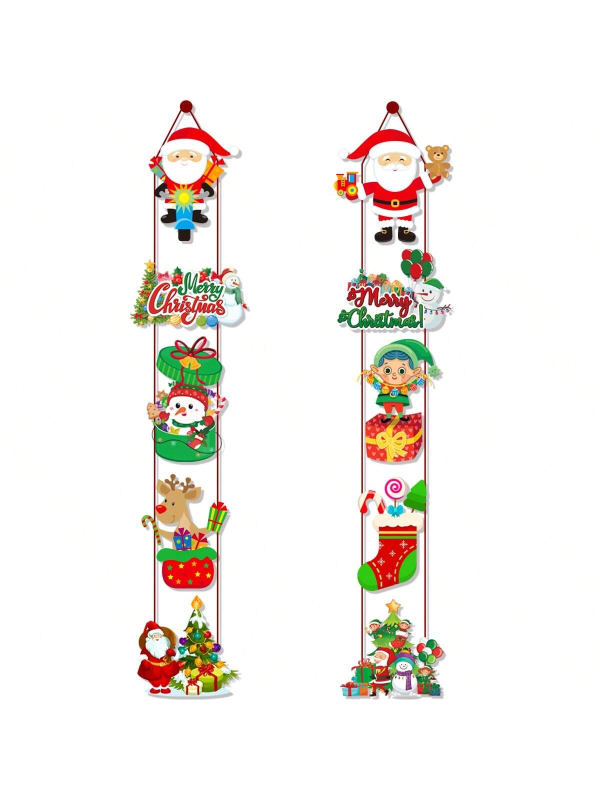 1set Christmas Hanging Banner Porch Sign Santa Claus Snowman Pattern Paper Banner Garland For Merry Christmas Home Outdoor Decor Xmas New Year Party Supplies,Christmas