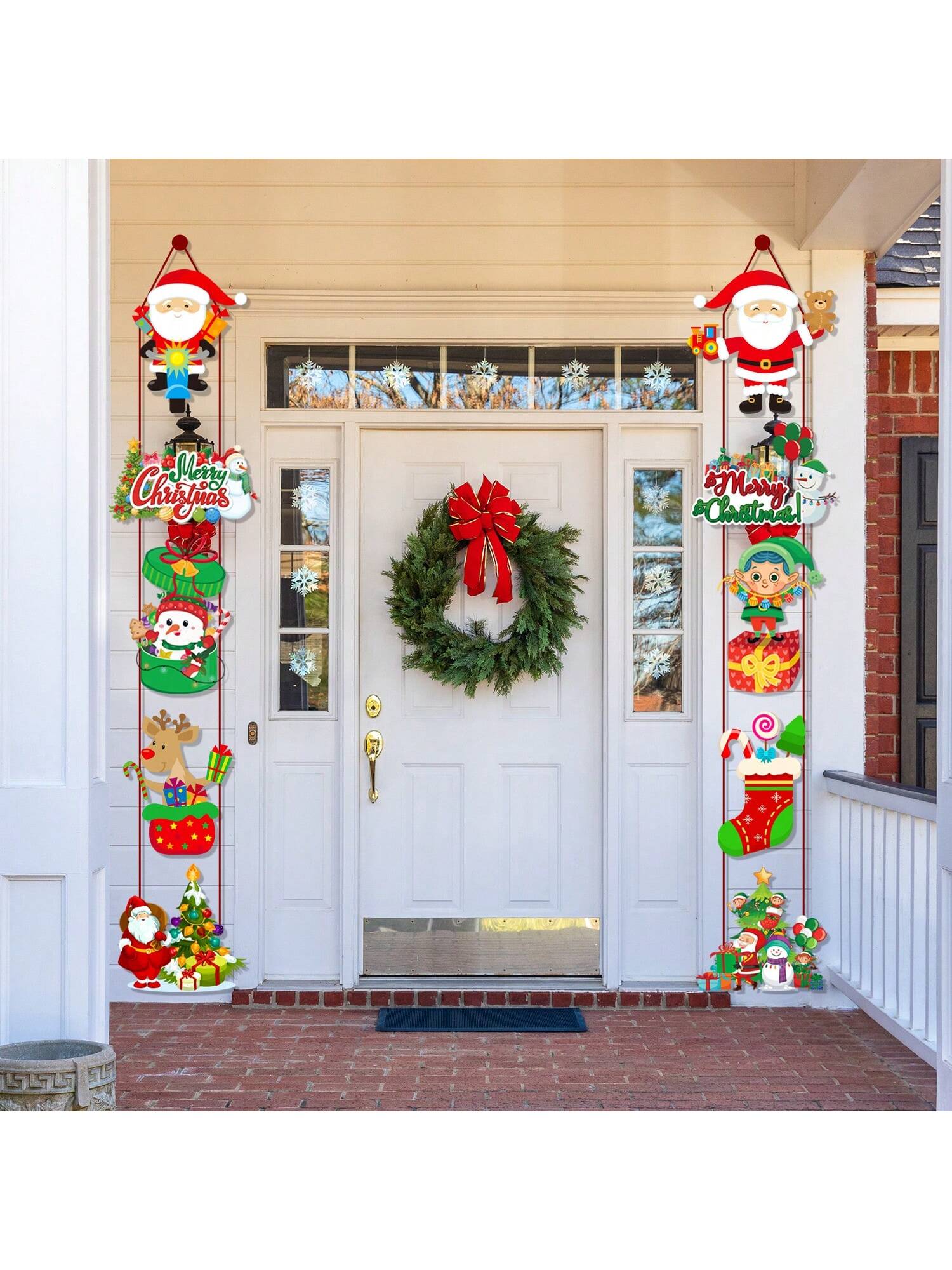 1set Christmas Hanging Banner Porch Sign Santa Claus Snowman Pattern Paper Banner Garland For Merry Christmas Home Outdoor Decor Xmas New Year Party Supplies,Christmas