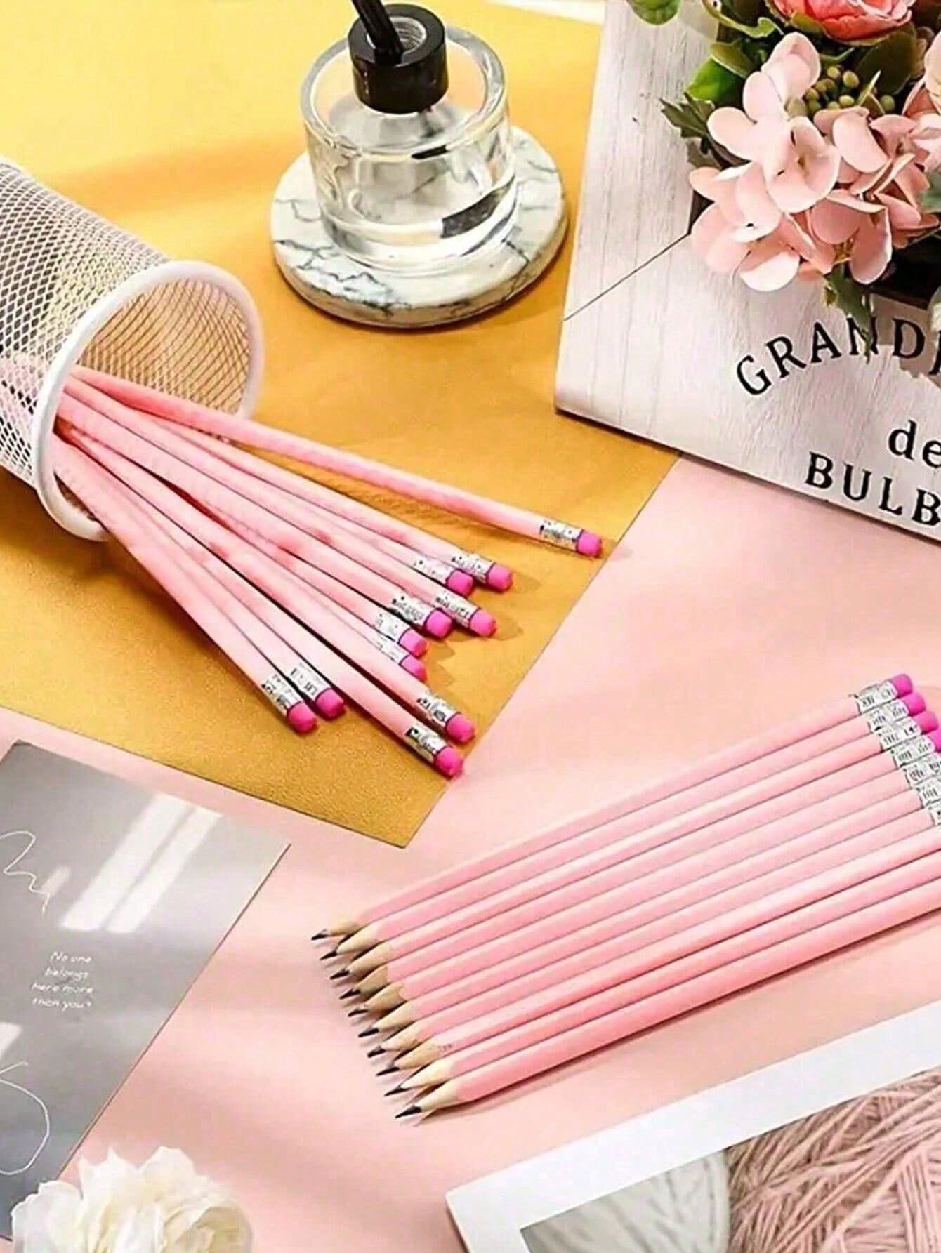 12/30pcs Macaron Color Pencil Triangular Rod Glossy Basswood With Eraser Head Sketch Brush Study Stationery Hb Pencil