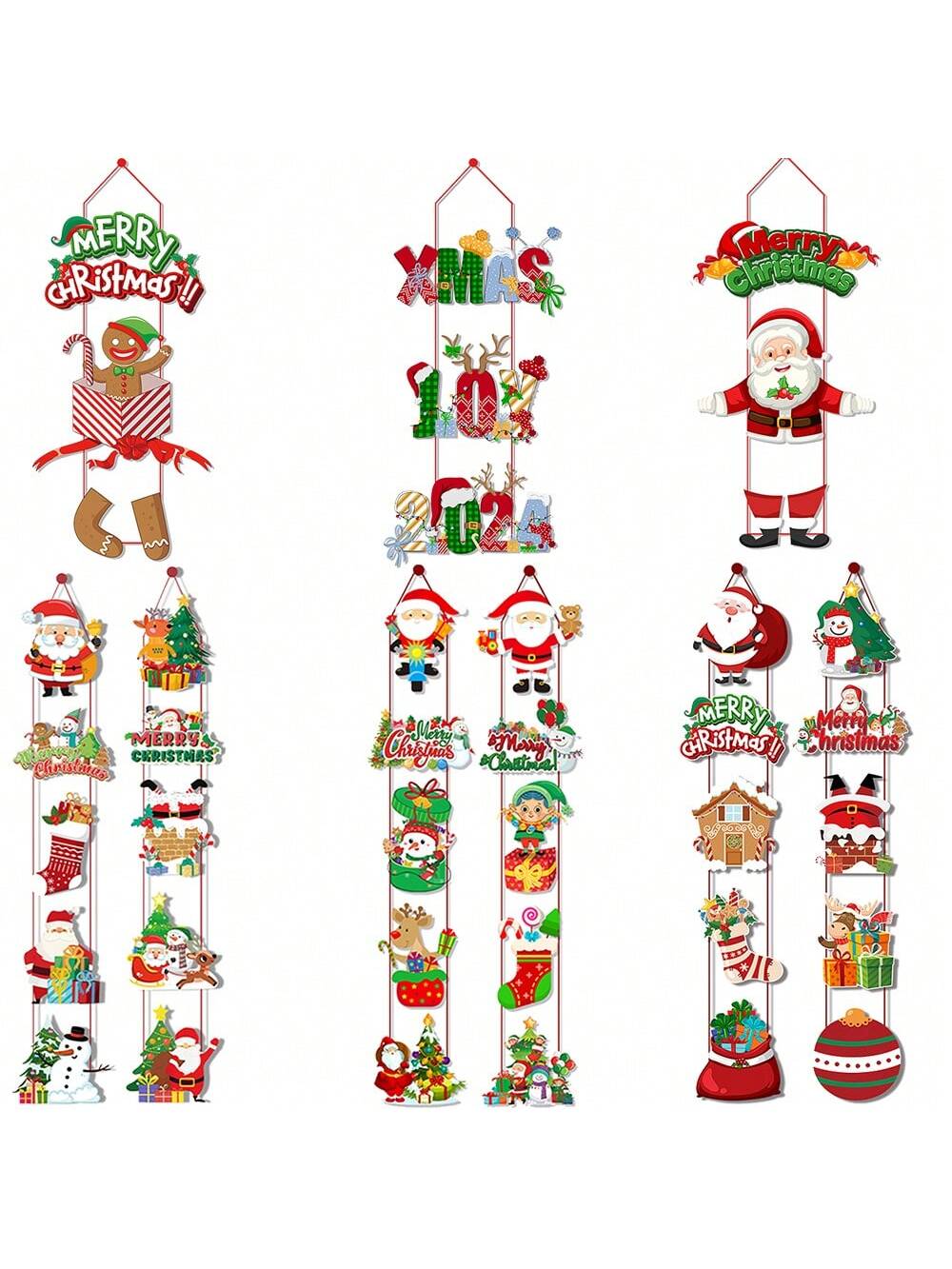 1set Christmas Hanging Banner Porch Sign Santa Claus Snowman Pattern Paper Banner Garland For Merry Christmas Home Outdoor Decor Xmas New Year Party Supplies,Christmas