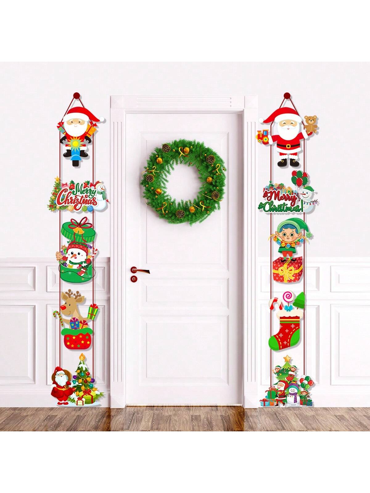 1set Christmas Hanging Banner Porch Sign Santa Claus Snowman Pattern Paper Banner Garland For Merry Christmas Home Outdoor Decor Xmas New Year Party Supplies,Christmas