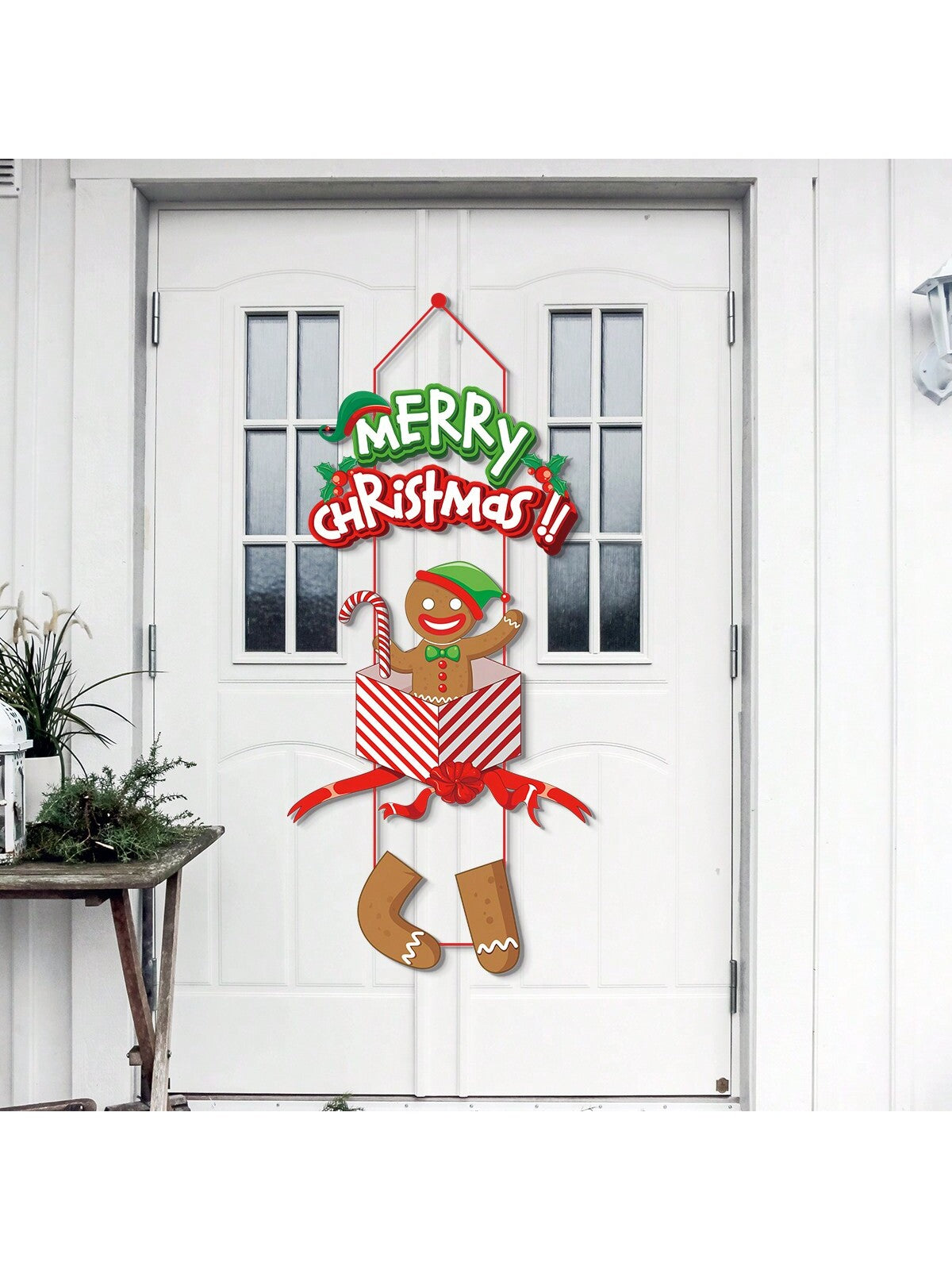 1set Christmas Hanging Banner Porch Sign Santa Claus Snowman Pattern Paper Banner Garland For Merry Christmas Home Outdoor Decor Xmas New Year Party Supplies,Christmas