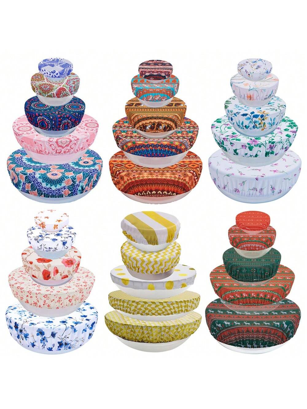 5pcs Reusable & Washable Cloth Bowl Covers, Stretch Food Salad Saver Covers For Bowls, Suitable For Food, Fruits, Leftovers, Picnics And Baking