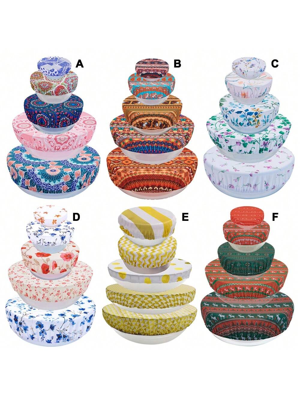 5pcs Reusable & Washable Cloth Bowl Covers, Stretch Food Salad Saver Covers For Bowls, Suitable For Food, Fruits, Leftovers, Picnics And Baking