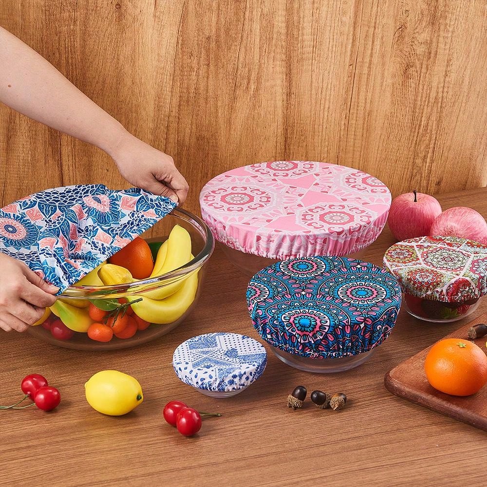 5pcs Reusable & Washable Cloth Bowl Covers, Stretch Food Salad Saver Covers For Bowls, Suitable For Food, Fruits, Leftovers, Picnics And Baking