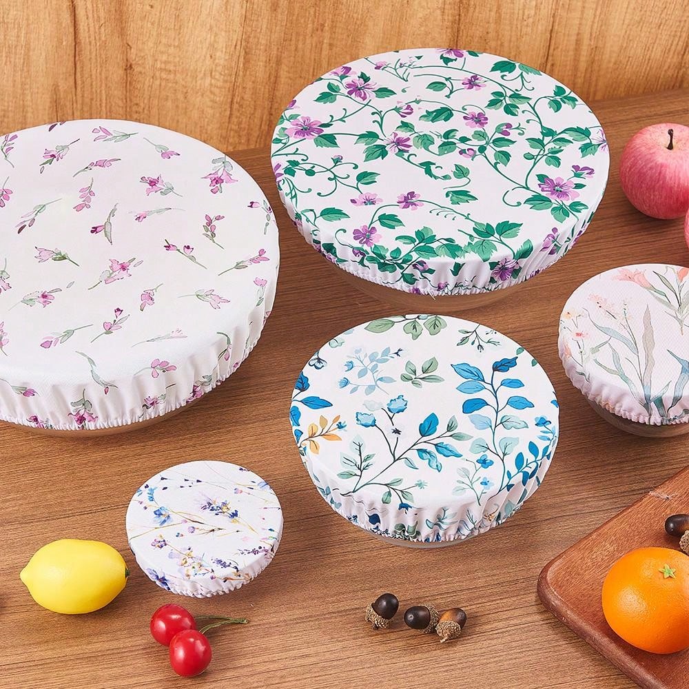 5pcs Reusable & Washable Cloth Bowl Covers, Stretch Food Salad Saver Covers For Bowls, Suitable For Food, Fruits, Leftovers, Picnics And Baking