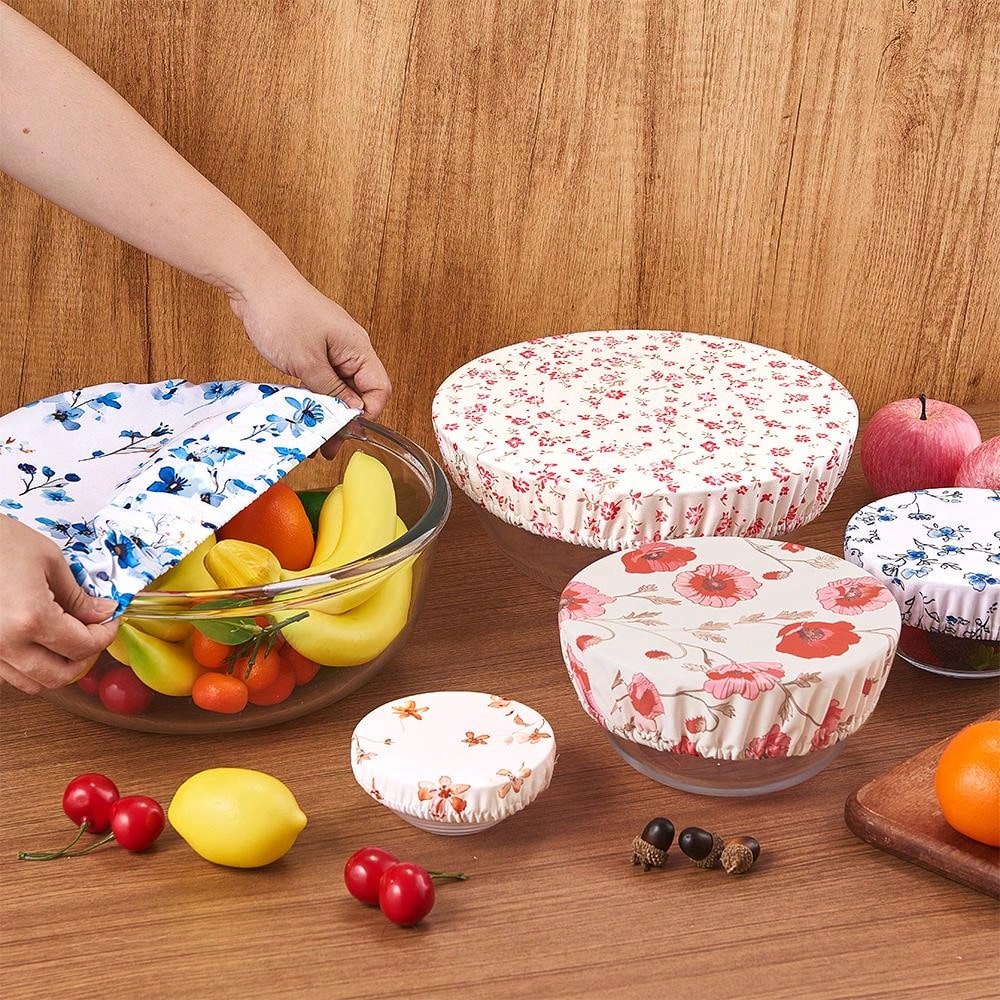 5pcs Reusable & Washable Cloth Bowl Covers, Stretch Food Salad Saver Covers For Bowls, Suitable For Food, Fruits, Leftovers, Picnics And Baking