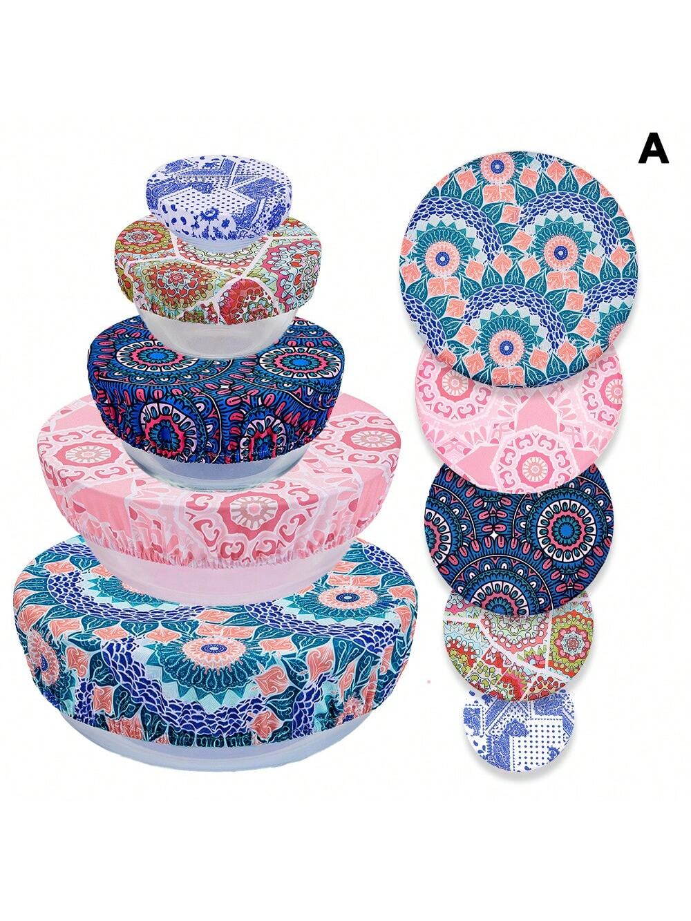 5pcs Reusable & Washable Cloth Bowl Covers, Stretch Food Salad Saver Covers For Bowls, Suitable For Food, Fruits, Leftovers, Picnics And Baking