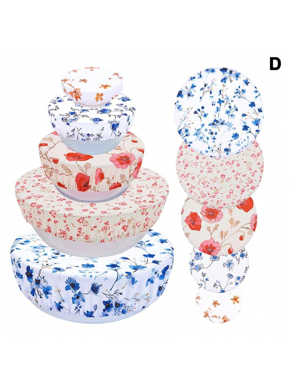 5pcs Reusable & Washable Cloth Bowl Covers, Stretch Food Salad Saver Covers For Bowls, Suitable For Food, Fruits, Leftovers, Picnics And Baking