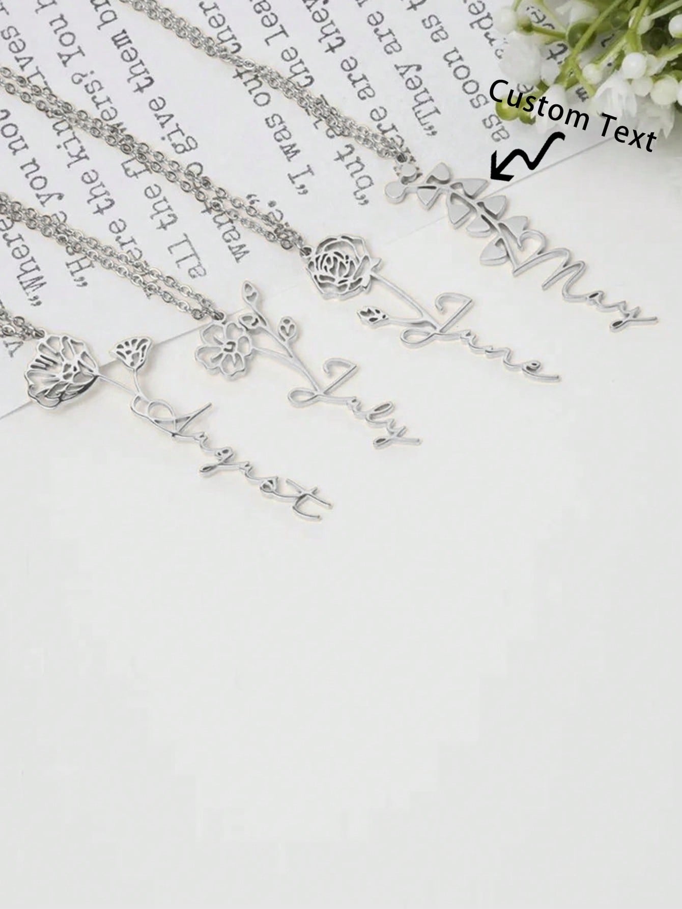 Customizable Birth Flower Stainless Steels Pendant Necklace Adjustable Neck Chain English Letter Engraving Personalized Jewelry With Meaningful Symbolism Unique Gift Idea For Special Occasions