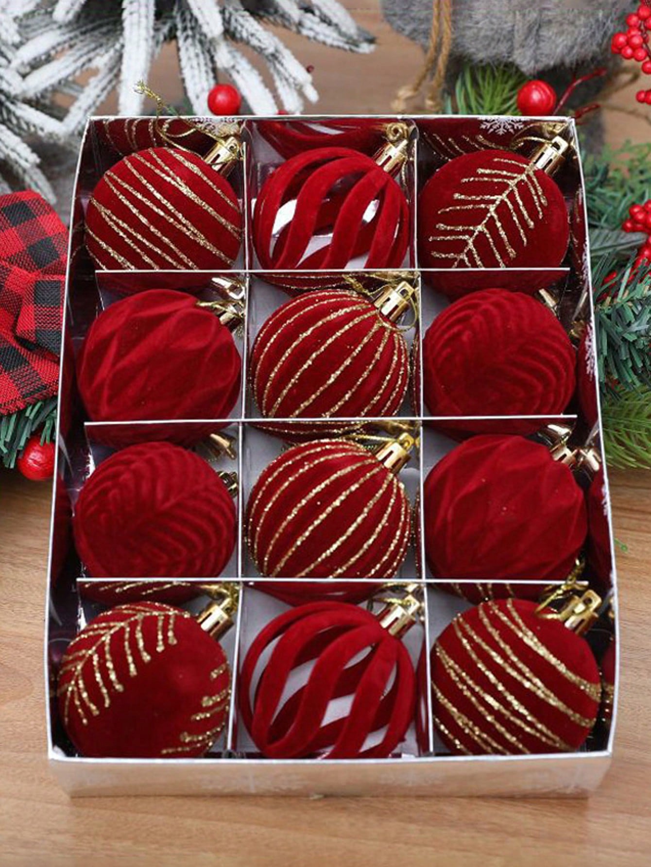 12Pcs/Set Red Plush Christmas Ball Hanging Pendants Ornaments Large Christmas Tree Balls Decorations Home Decor Xmas Party Navidad,Christmas