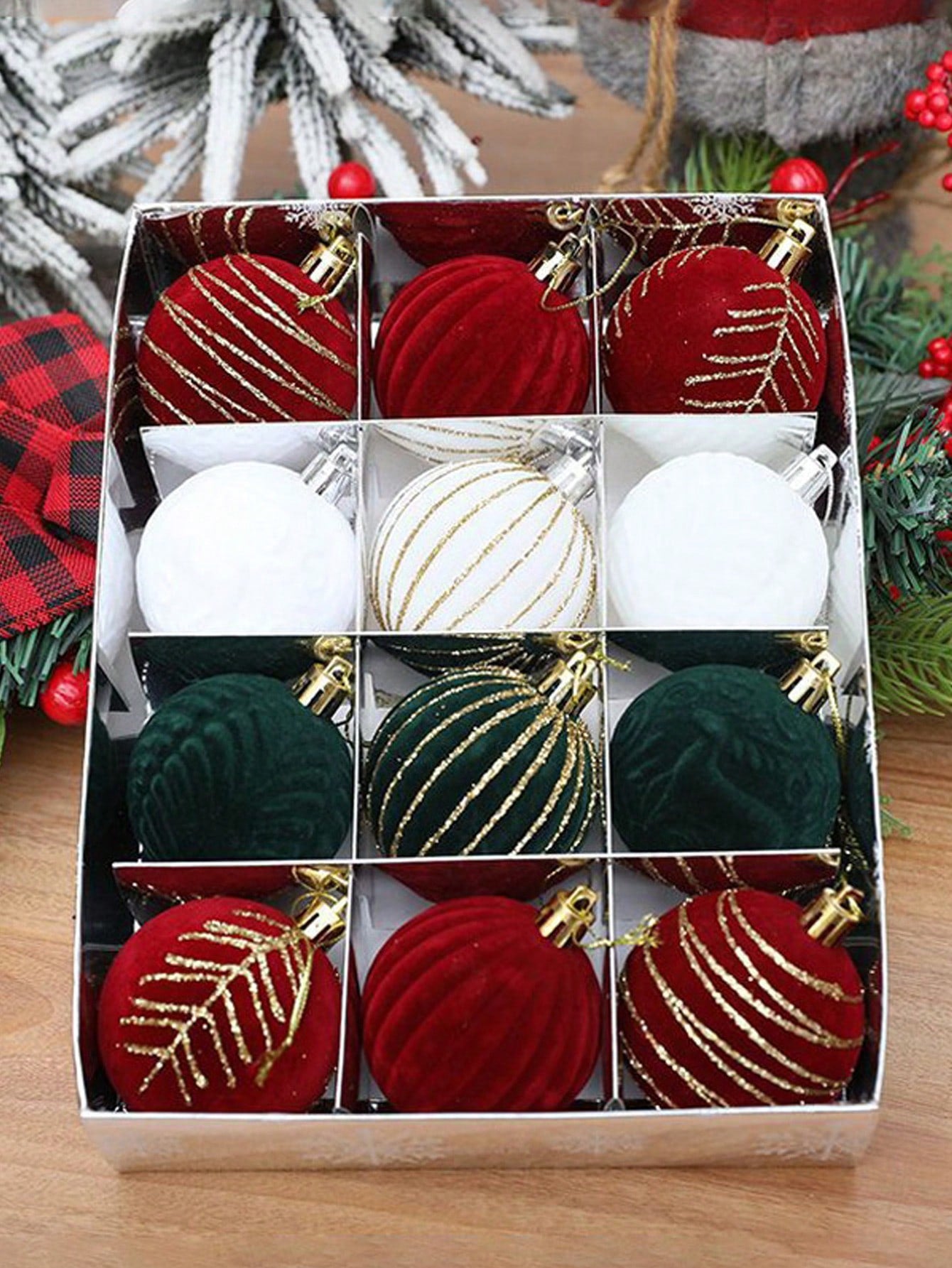 12Pcs/Set Red Plush Christmas Ball Hanging Pendants Ornaments Large Christmas Tree Balls Decorations Home Decor Xmas Party Navidad,Christmas