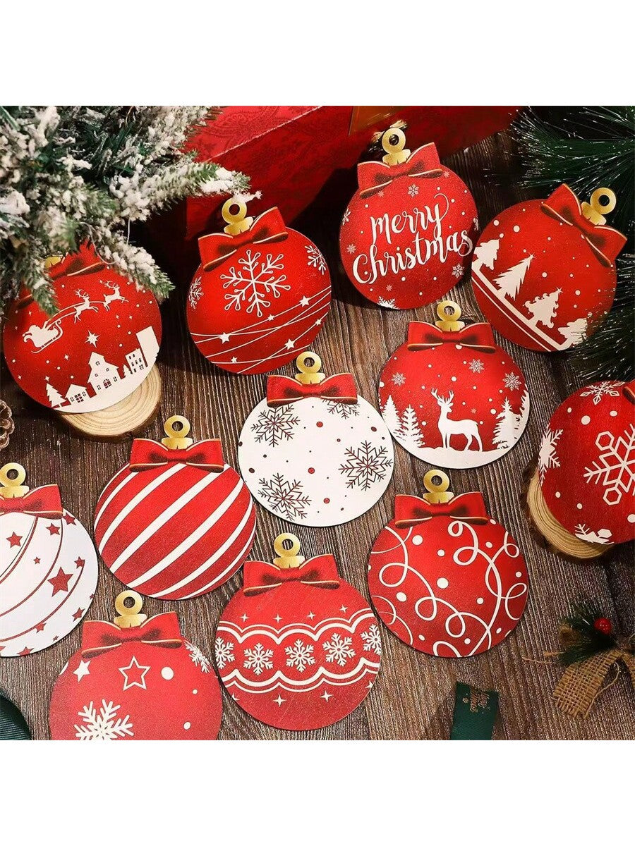 12pcs/24pcs Mixed Christmas Ornament Wooden Hanging Decoration, Christmas Decoration For Home, Creates Holiday Atmosphere