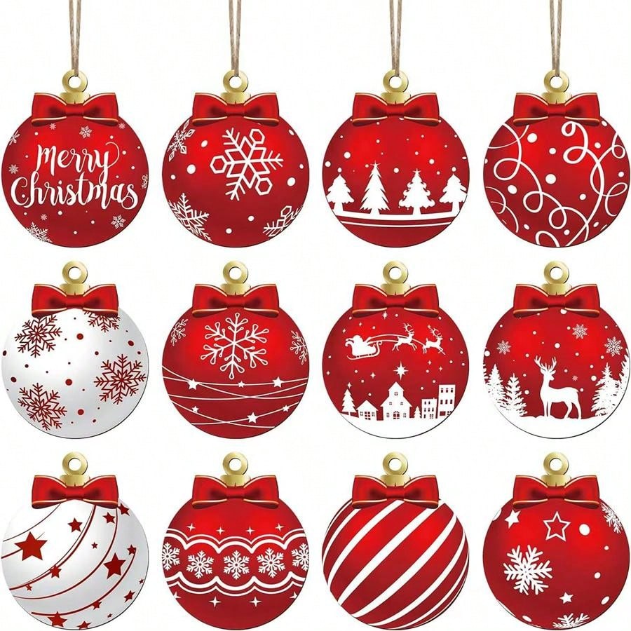 12pcs/24pcs Mixed Christmas Ornament Wooden Hanging Decoration, Christmas Decoration For Home, Creates Holiday Atmosphere