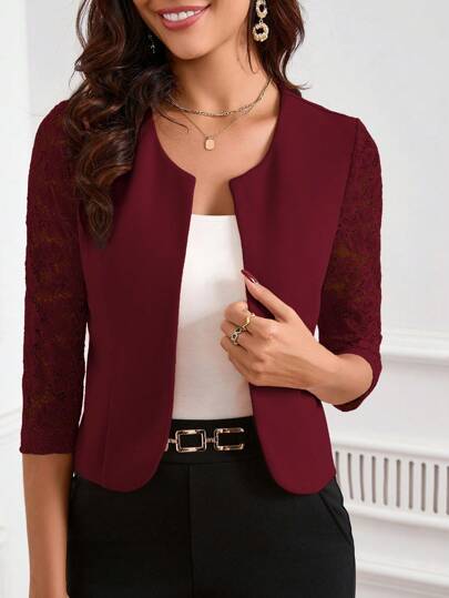 Clasi Women's Sleeve Lace Patchwork Open Front Blazer Jacket