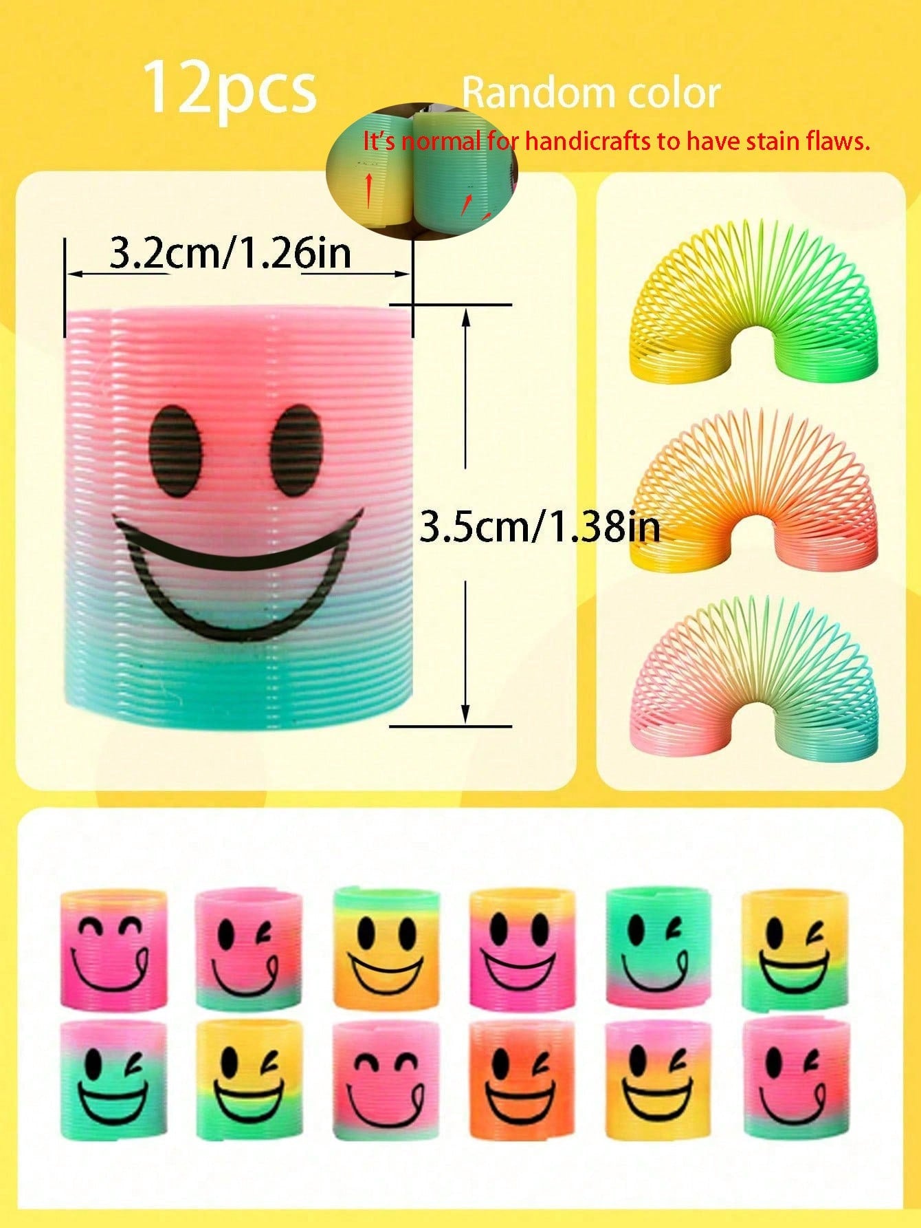 12pcs/24pcs Mini Emoticon Rainbow Circle Stretchy Coil Toys, Summer Party Favors, Rainbow Spring Toys, Mini Plastic Coils, Birthday Party Gifts, Classroom Prizes, Christmas/Party Bag Fillers