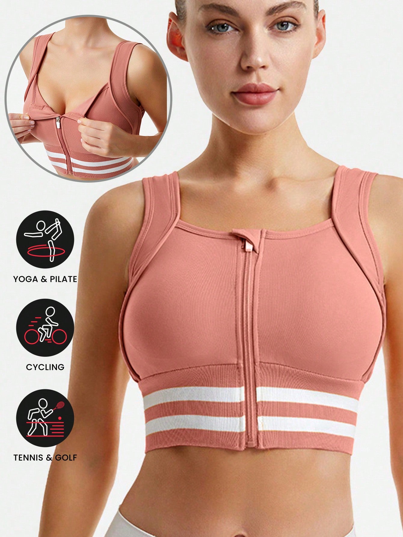 Women Sports Intimates Women Sports Bras Anti-Sagging Support Shockproof Bra Zip Up Daily Wear Leisure All Match Fitness Everyday Casual Outdoor Exercise Running