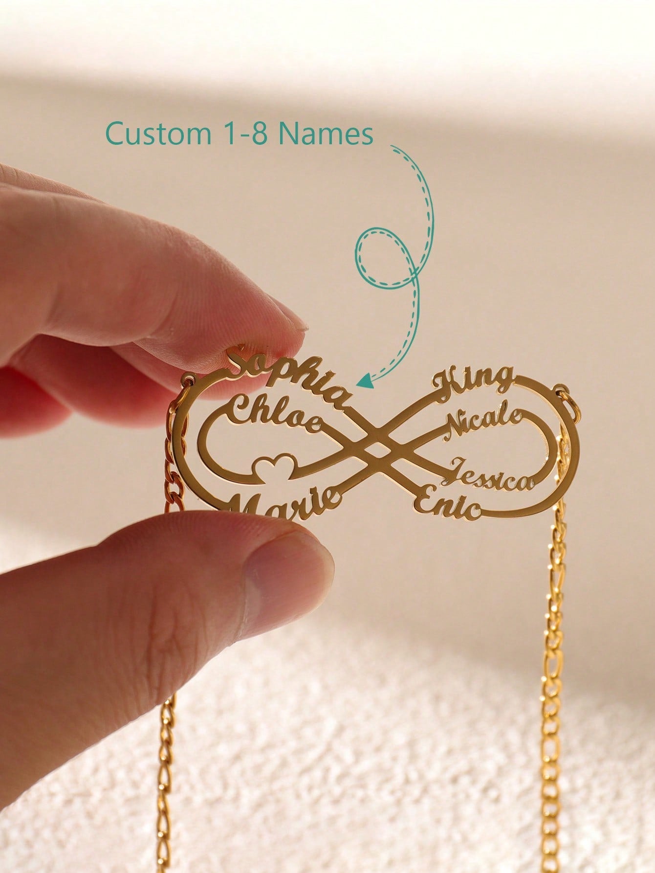 Customized Infinity Name Necklace For Family Members, Personalized Heart-Shaped Pendant Necklace For Women, Thanksgiving/Christmas Gift