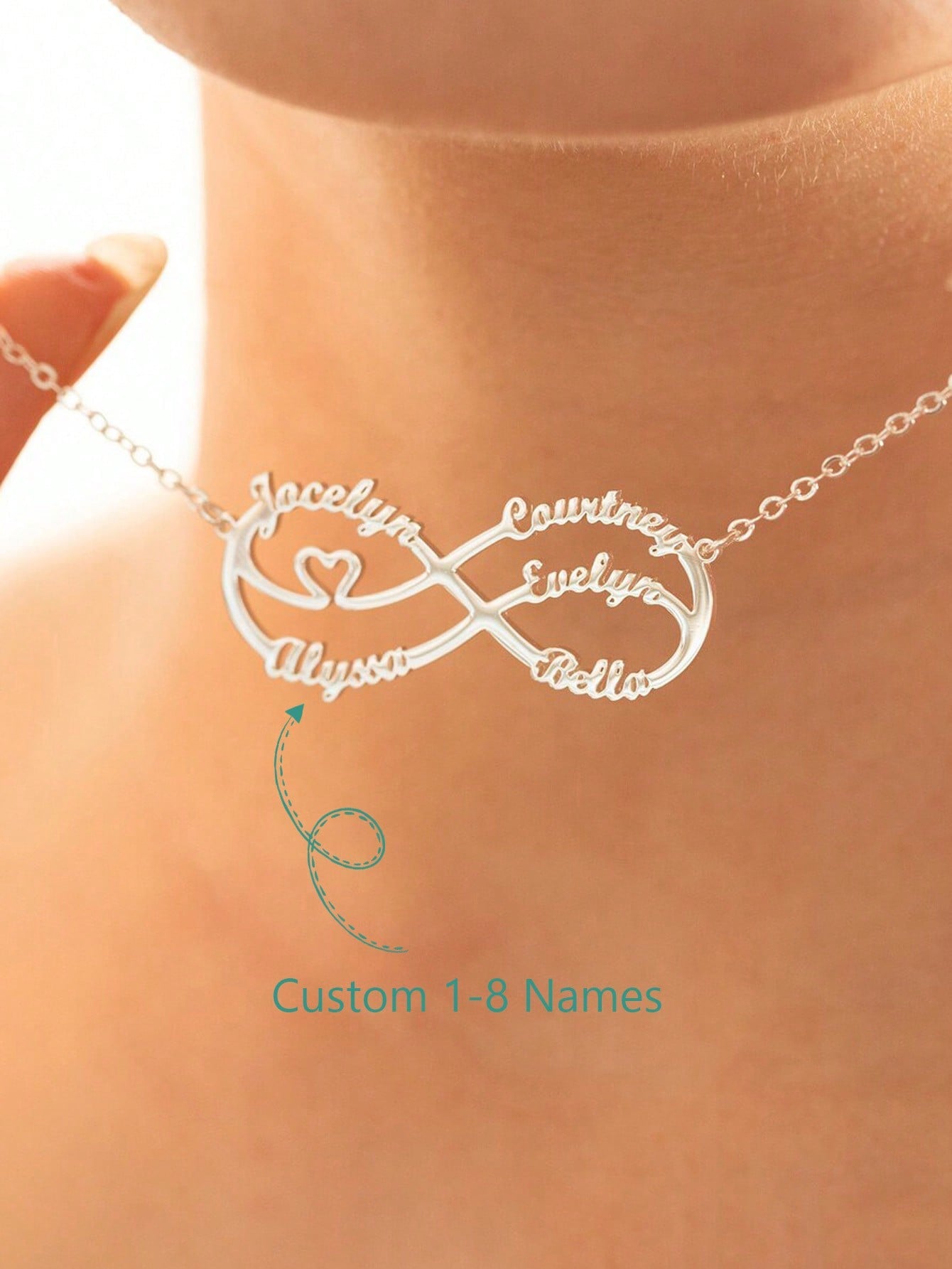 Customized Infinity Name Necklace For Family Members, Personalized Heart-Shaped Pendant Necklace For Women, Thanksgiving/Christmas Gift