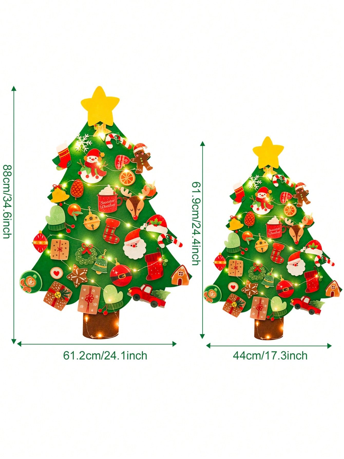 36pcs/Set DIY Felt Christmas Tree With Light, Xmas Party Decorations Perfect For Family Christmas Eve Party, Room Wall Decoration, 2024 Christmas Gifts, 2025 New Year Tree,Christmas