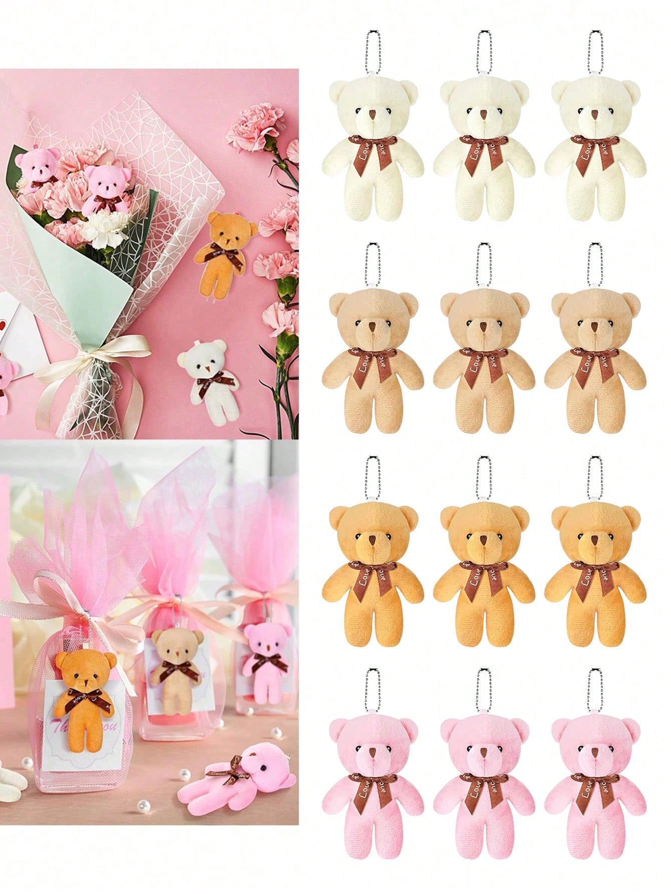 3~30Pcs 4.7 Inch Tiny Teddy Bear Doll Stuffed Animal Plush Toys DIY Keychain Bag Pendant ,Wedding Birthday Gift Box Doll Toy For Birthday Cake Wedding Decorations Party Favors Supplies Charm DIY Accessory,Christmas