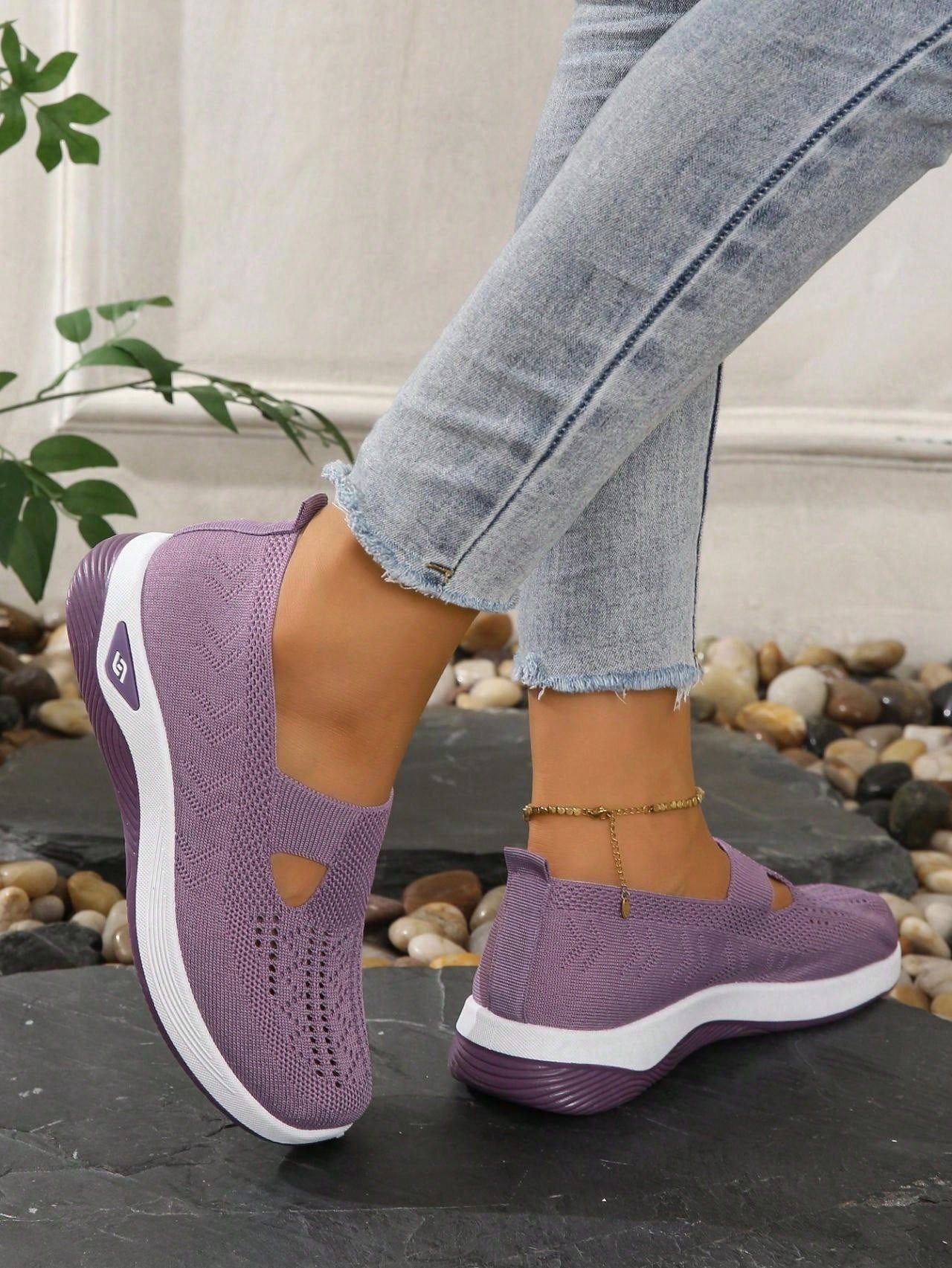 Women's Breathable Soft Bottom Casual Slip-On Mesh Sneakers, Hollow Out Lightweight Sport Shoes, Anti-Slip Walking Shoes, Soft Sole Moms Loafers