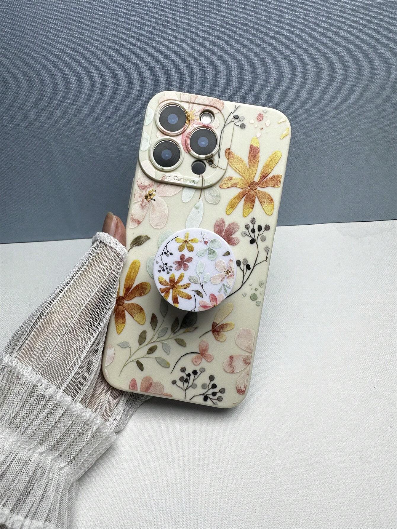 Floral 1pc Transparent TPU Airbag Shockproof Phone Case With Painted Pattern, Compatible With Apple And Samsung Models