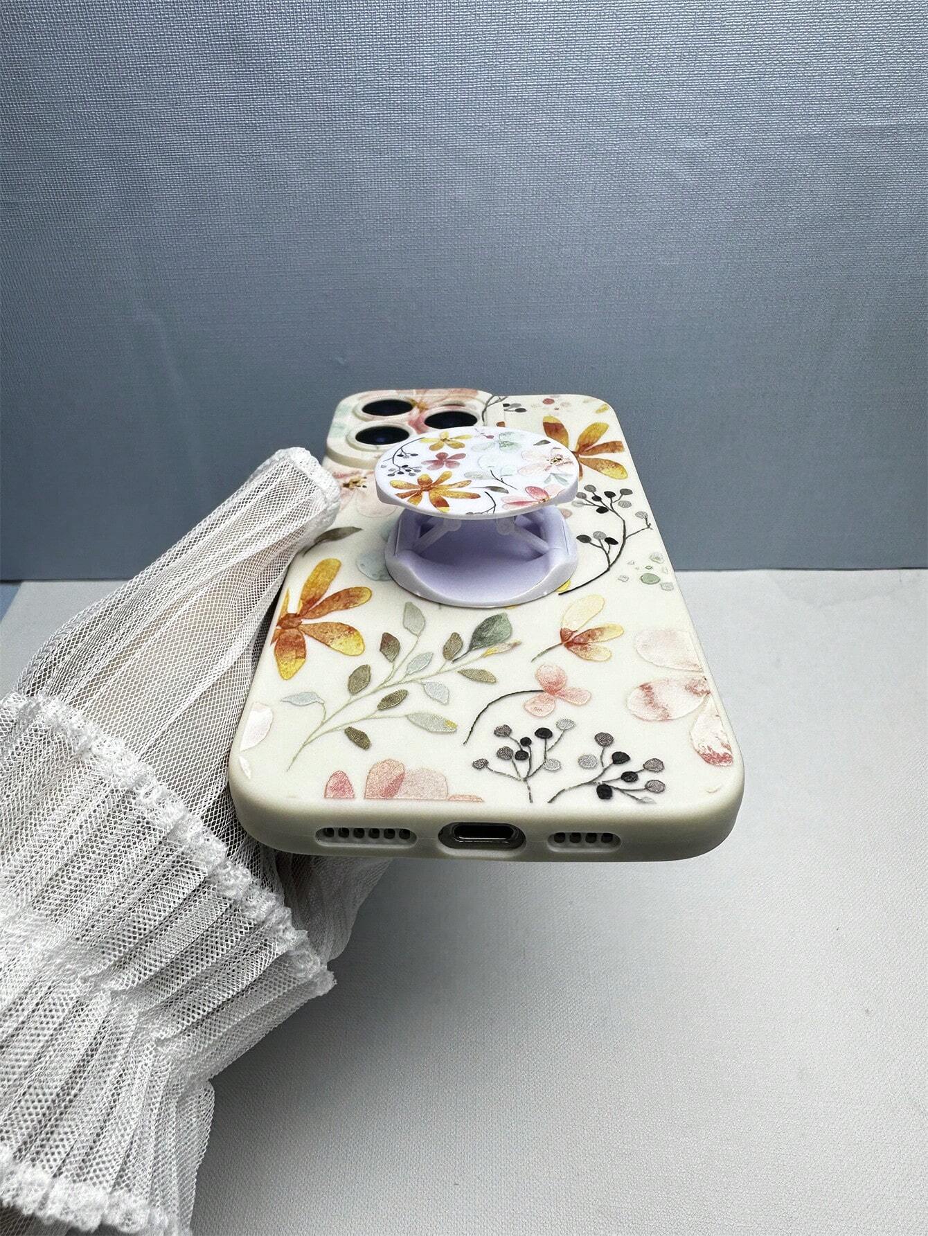 Floral 1pc Transparent TPU Airbag Shockproof Phone Case With Painted Pattern, Compatible With Apple And Samsung Models