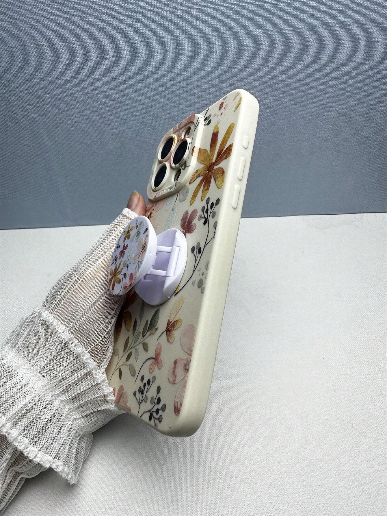 Floral 1pc Transparent TPU Airbag Shockproof Phone Case With Painted Pattern, Compatible With Apple And Samsung Models