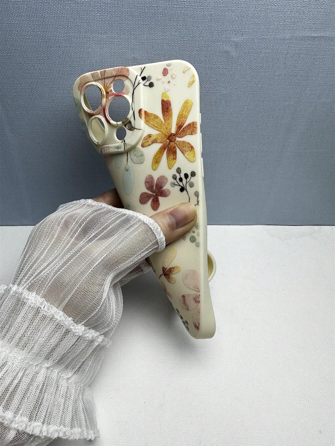 Floral 1pc Transparent TPU Airbag Shockproof Phone Case With Painted Pattern, Compatible With Apple And Samsung Models