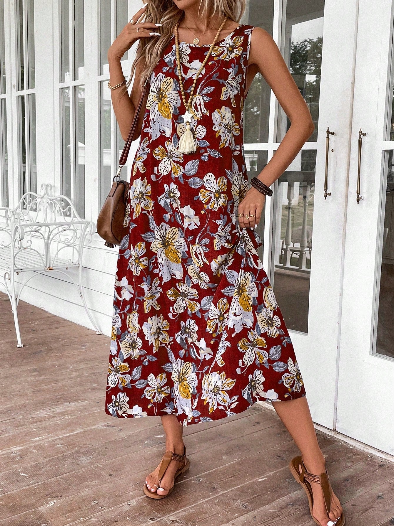 EMERY ROSE Vintage Floral Graphic Print Women's Casual Long Summer Dress