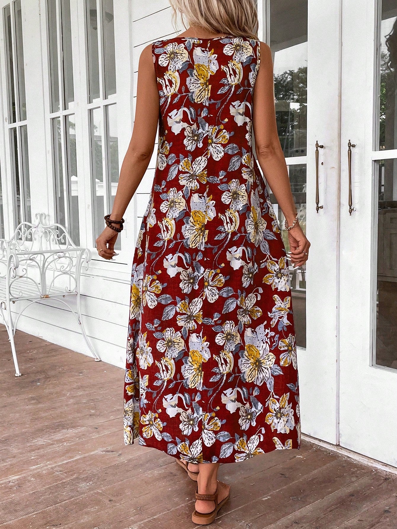 EMERY ROSE Vintage Floral Graphic Print Women's Casual Long Summer Dress