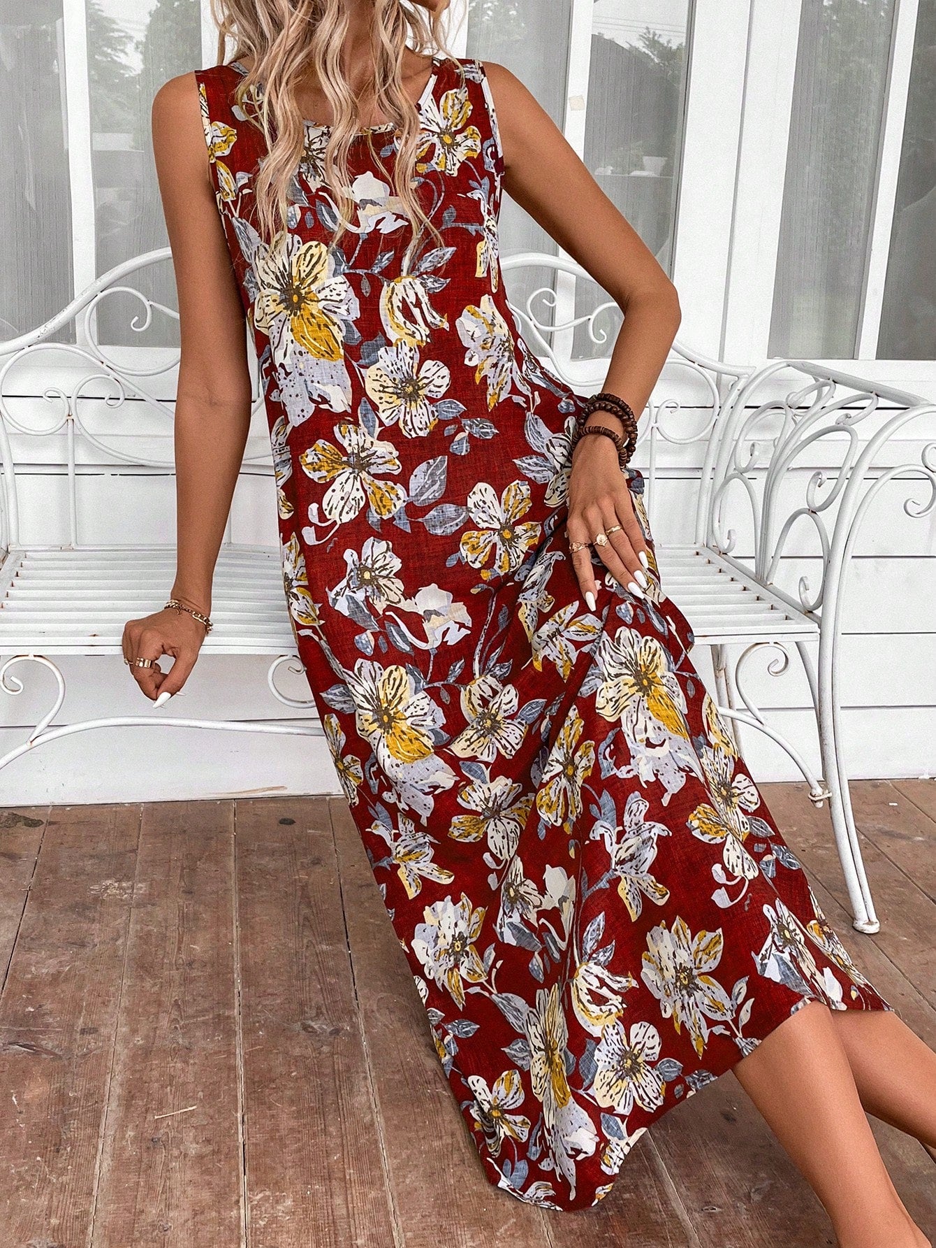 EMERY ROSE Vintage Floral Graphic Print Women's Casual Long Summer Dress