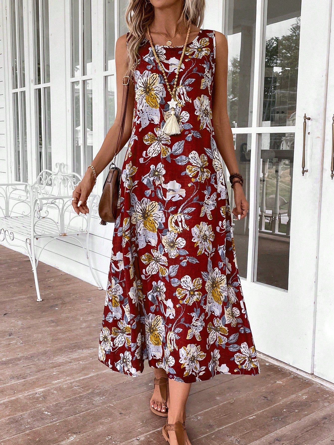 EMERY ROSE Vintage Floral Graphic Print Women's Casual Long Summer Dress