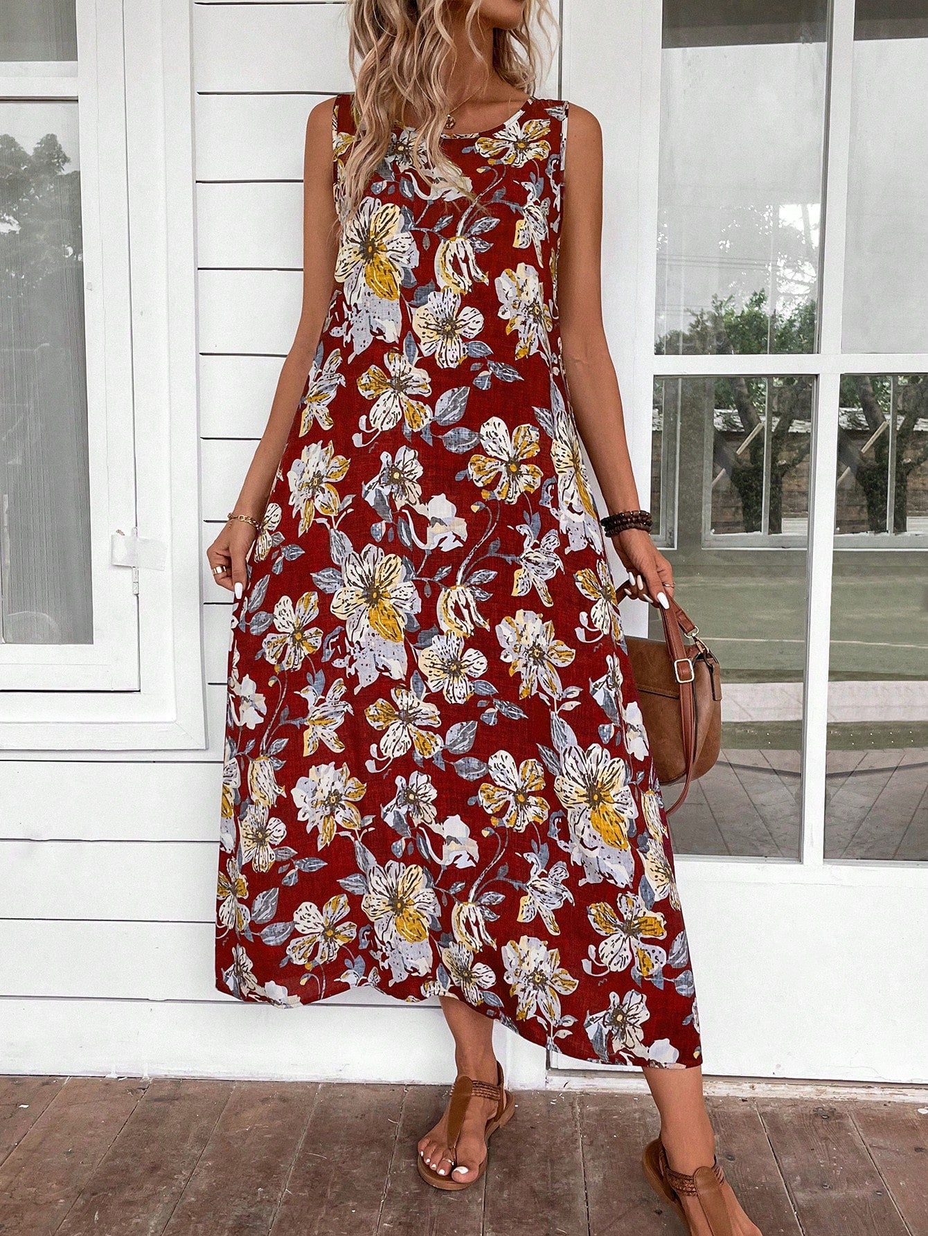 EMERY ROSE Vintage Floral Graphic Print Women's Casual Long Summer Dress