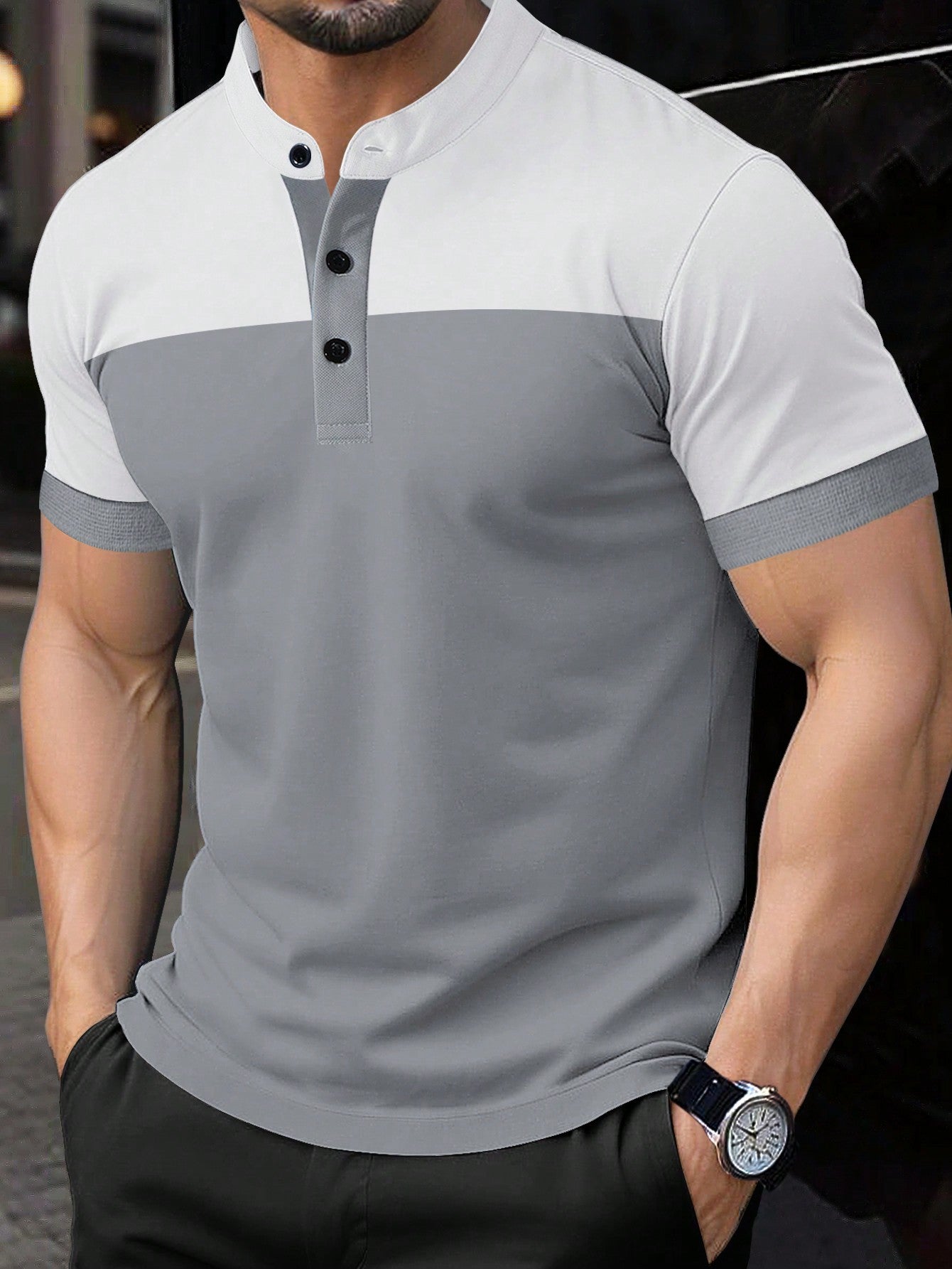 Manfinity Homme Men's Casual Commuting Short Sleeve Polo Shirt With Color Block Design, Summer