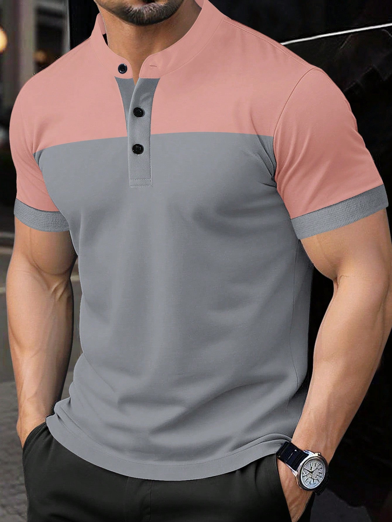 Manfinity Homme Men's Casual Commuting Short Sleeve Polo Shirt With Color Block Design, Summer