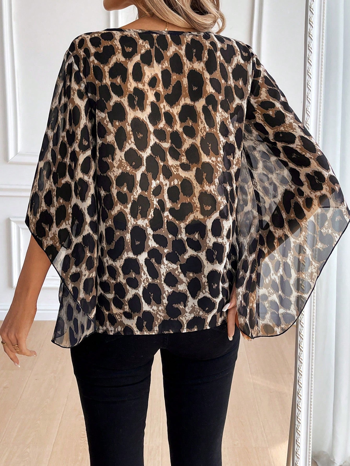 EMERY ROSE Women's Summer Leopard Print Batwing Loose Casual Blouse